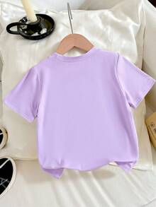 GraphicGems 小女孩字母和卡通图案圆领短袖 T 恤，非常适合 K-POP 粉丝和日常穿着，紫色时尚可爱街头风格 T 恤，适合小女孩 - 紫色 - 查看 2