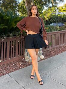 Nezia Cruz 大码不对称高腰喇叭裙 - 黑色 - 查看 5