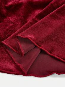 SHEIN Tween Girl Elegant Collared Colorblock Lace Ruffle Velvet Christmas Holiday Mid-Length Dress