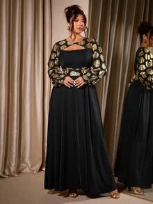 SHEIN Clasi Plus Size Women Elegant Floral Pattern Lantern Sleeve Long Sleeve Dress, Autumn - Multicolor - View 7