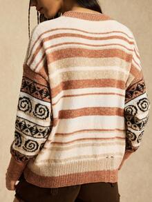 Easelle Vintage nomadischer Stil Rundhals Loose Fit Mehrfarbig Layered Damen Pullover