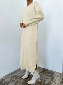 Women's Round Neck Drop Shoulder Loose Sweater Dress