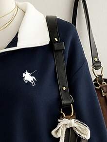 Lalippa Plus Size Colorblock Embroidered Half-Zip Casual Long Sleeve Sweatshirt