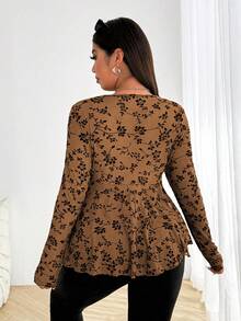 Flirla Áo cánh dự tiệc chữ A bằng lưới xếp nếp, nơ cỡ lớn cho nữ - Cà phê nâu - Xem 2