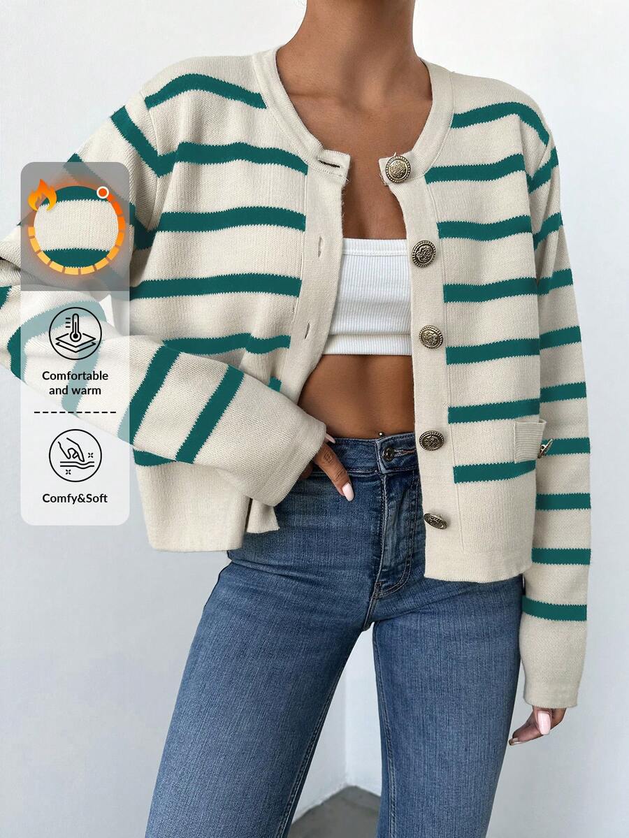 EURMUSE Women's Striped Cardigan - Green - View 1