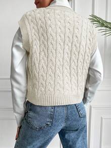 EURMUSE Cable Knit Sweater Vest Without Blouse - Beige - View 2