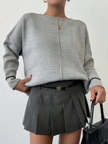 EURMUSE 女士休闲蝙蝠袖宽松针织毛衣秋冬季 - 灰色 - 查看 5