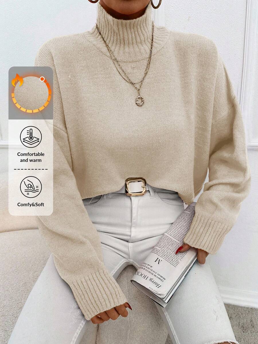 EURMUSE Mock Neck Drop Shoulder Sweater - Dark Grey - View 1