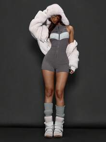 MUSERA Bluză scurtă mini, cu guler înalt, croită, cu fermoar, brodată, pentru ieșiri în oraș în fiecare zi, sexy, streetwear, pentru petreceri de Anul Nou, primăvară-vară, vacanță, festival - Gri inchis - Vizualizare 3