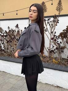 Andrea Bello 秋季新款休闲短款女式风衣女式夹克，秋季女装 - 灰色 - 查看 3