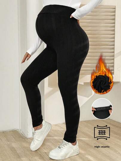 SHEIN Maternity Casual Solid Color High Waist Leggings