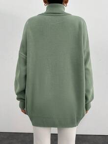 EURMUSE Women High Neck Dropped Shoulder Long Sleeve Casual Loose Knit Sweater, Autumn/Winter - Mint Green - View 2
