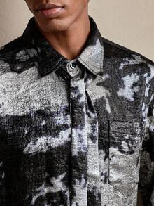 AKNOTIC Men's Allover Print Long Sleeve Shirt, Christmas Party Banquet Business Casual Single-Breasted Top, Boyfriend Gift Holiday - Black - View 3