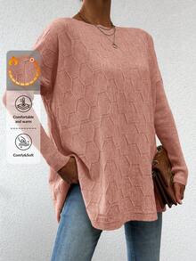 RueChic Women's Solid Colored Round Neck Batwing Sleeve Sweater - Coffee Brown - View 1