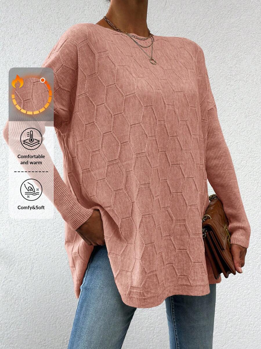 RueChic Women's Solid Colored Round Neck Batwing Sleeve Sweater - Coffee Brown - View 1