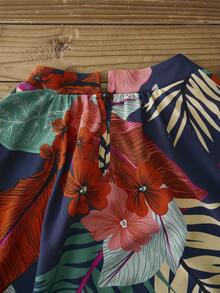 EMERY ROSE 大码女式休闲度假风热带印花灯笼袖宽松衬衫，春秋季 - 彩色 - 查看 4