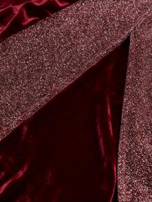 GlowEve Women's Velvet Waist Fitted Elegant Everyday Commute Fashion French Street Retro Versatile Christmas Party New Year Holiday Business Wine Red Long Sleeve Dress, Autumn/Winter - Burgundy - View 6