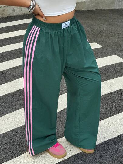 Muchica Plus Size Casual Daily Contrast Striped Wide Leg Pants,Holiday Outfits For Women