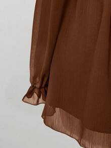 Sunspun Áo cánh thời trang thanh lịch tay dài cổ tim ren tương phản cỡ lớn dành cho nữ - màu nâu - Xem 8