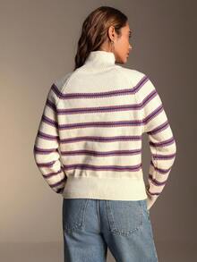 SHEIN Unity Classic Striped Turtleneck Long Sleeve Knit Sweater, Soft Vibe, Autumn/Winter - Multicolor - View 5