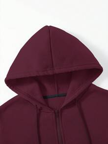 Manfinity Dauomo 男士休闲拉链连帽衫，秋冬季，酒红色，暖色调，街头摄影风格，返校季，时尚简约百搭，秋季卫衣，日常穿着，运动风，长袖上衣 - 酒紅色 - 查看 3