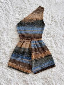 Soleia Novo Macacão com Alça de Espaguete de Tricô Degradê, Adequado para Chá da Tarde, Praia, Beira-Mar, Festival de Música, Outono/Inverno, Vestido de Igreja para Mulheres, Roupa de Aeroporto para Mulheres, Volta às Aulas, Roupa de Festa de Festival de Música, Fantasia de Halloween, Traje de Negócios para Mulheres, Vestido de Encontro à Noite para Mulheres, Roupa Sexy de Boate Noturna para Mulheres, Estilo Ocidental, Boêmio, Gótico, Vestido de Encontro à Noite, Decote Assimétrico, Decoração de Metal - Multicolorido - Visão 4