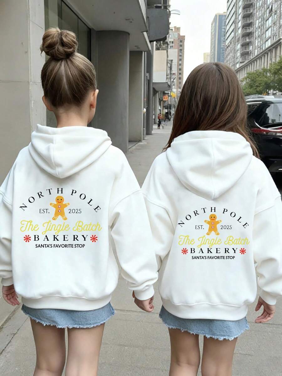 青少年女孩英文圖案印花運動衫,白色,秋季,休閒,校園,時尚秋冬疊穿單品,戶外度假禮物圖案運動衫 - 白色 - 查看 1