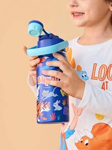 Blippi X SHEIN 16 盎司/500 毫升不锈钢隔热防漏带盖，男孩和女孩均可轻松使用，非常适合露营和学校使用。 - 藍色 - 查看 8