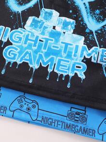 Piyama Anak Laki-Laki Lengan Panjang dan Celana Panjang Motif Video Game, Warna Biru Tua - Hitam - View 4
