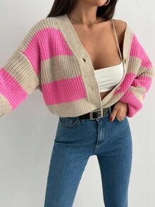 EURMUSE Women's Casual Minimalist Cardigan, For Daily Wear - Pink - View 4