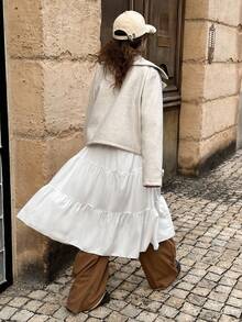 SHEIN Teen Girls Front Button Lapel Long Sleeve Casual Jacket, Everyday Wear