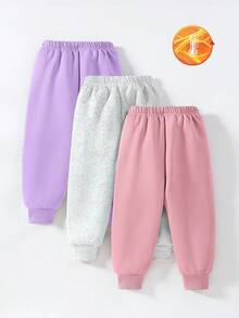 SHEIN Playful Pals GraphicGems 三件套休闲舒适纯色女婴运动裤，柔软舒适，适合儿童穿着。 - 彩色 - 查看 2