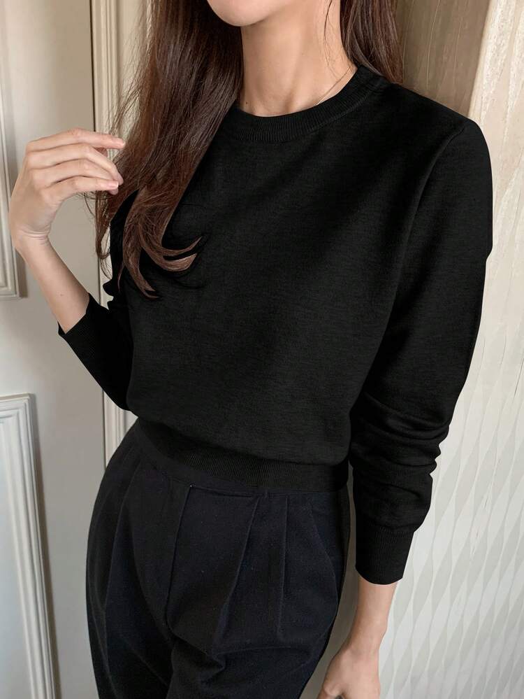 Women's Casual Everyday Commute All-Match Solid Color Loose Pullover Sweater, Autumn/Winter
