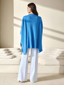 EURMUSE Mock Neck Batwing Sleeve Asymmetrical Hem Sweater - Baby Blue - View 2