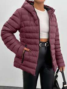 RueChic Damska krótka kurtka z kapturem i zamkiem błyskawicznym, bawełniana, ocieplana