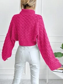 EURMUSE Suéter Corto De Color Liso Para Mujer - Rosa Fucsia - Ver 2