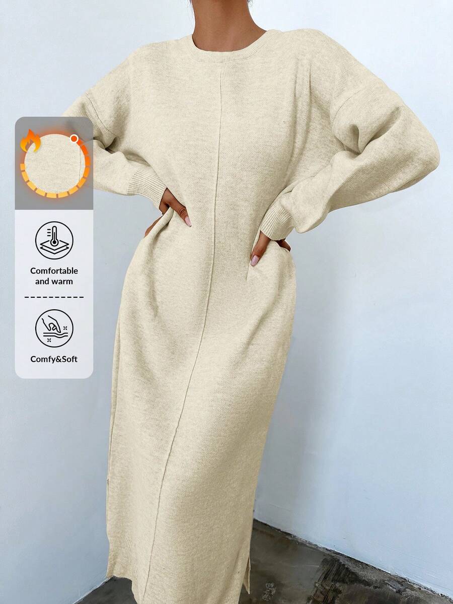 Women's Round Neck Drop Shoulder Loose Sweater Dress