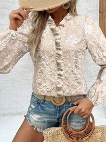 بلوزة أنيقة للنساء بياقة على شكل حرف V ، أكمام منتفخة مكسرة ، قصة موديل للاستخدام اليومي