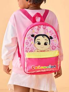 CoComelon X SHEIN 1pc Cute Cartoon Character Printed Mini Polyester Backpack With Adjustable Shoulder Straps And One External Pocket For Teens, Boys And Girls, TomTom