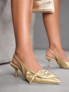 CUCCOO SZL Women's High Heel Pumps With Bow Element, Pointed Toe, Slim Heel, Open Back, Fashion Elegant Pink High Heel Shoes