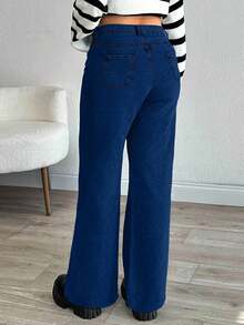 EURMUSE JEAN RECTO DE TALLA GRANDE CON DOBLADILLO DESHILACHADO DE TIRO ALTO - azul real - Ver 2