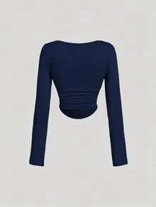 SHEIN MOD 3件套女士褶皱休闲方领长袖T恤套装，保暖衣物，秋季，外出上衣，假日，新年 - 彩色 - View 5