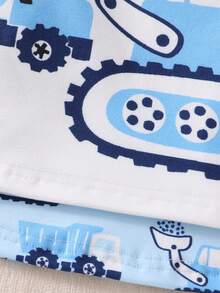 4 件套新生儿男婴简约汽车印花长袖上衣和裤子舒适睡衣套装 - 藏蓝色 - 查看 7