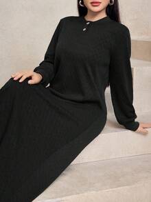 Graceveil 女式休闲宽松纹理面料圆领长款连帽运动衫，海军蓝，秋冬 - 黑色 - 查看 3