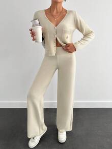 EURMUSE 2-Piece Floral Button Up Cardigan & Pants Set - Cream - View 4