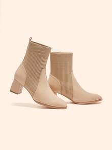 CUCCOO BASICS CUCCOO Fashionable Versatile Commuting Chunky Heel Ankle Boots - Apricot - View 3