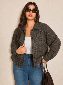Elaquor Áo khoác tay dài in họa tiết kẻ caro cỡ lớn cài nút phía trước - Nhiều màu - Xem 3