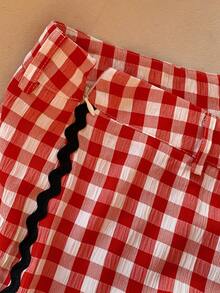 Comfortcana Women's Patchwork Wavy Ribbon Plaid Wide Leg Loose Casual Pants, Christmas