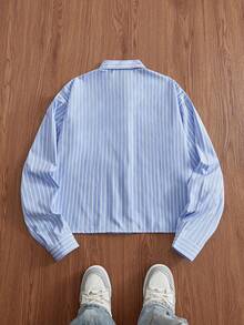 Manfinity Unisex Men's Casual Striped Long Sleeve Shirt, Autumn - Blue - View 2