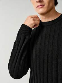 RONVEXI Men's Casual Solid Color Ribbed Crew Neck Long Sleeve Sweater, Fall/Winter - Multicolor - View 2